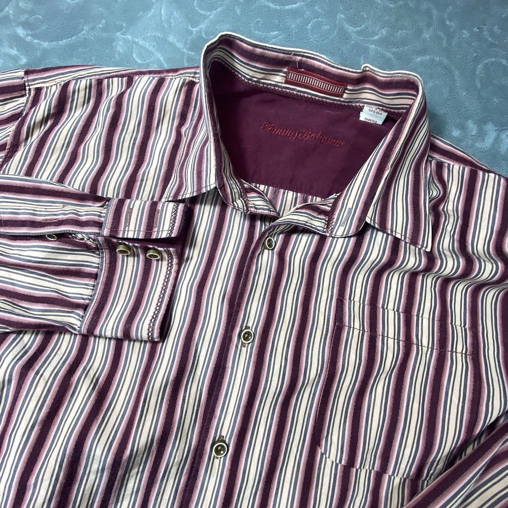 Tommy Bahama Mens Shirt XXL Silk Stripe Unique Textured Long Sleeve Button Up